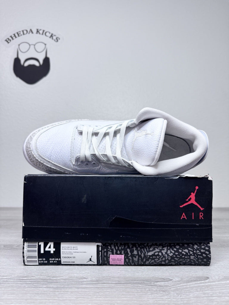 Size 14 - Nike Air Jordan 3 Retro Triple White 136064-111 Preowned Authentic