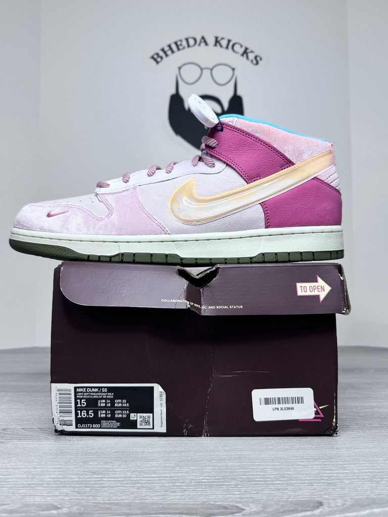 Size 15 - Nike Social Status x Dunk Mid strawberry Milk' DJ1173-600 Men's NEW DS