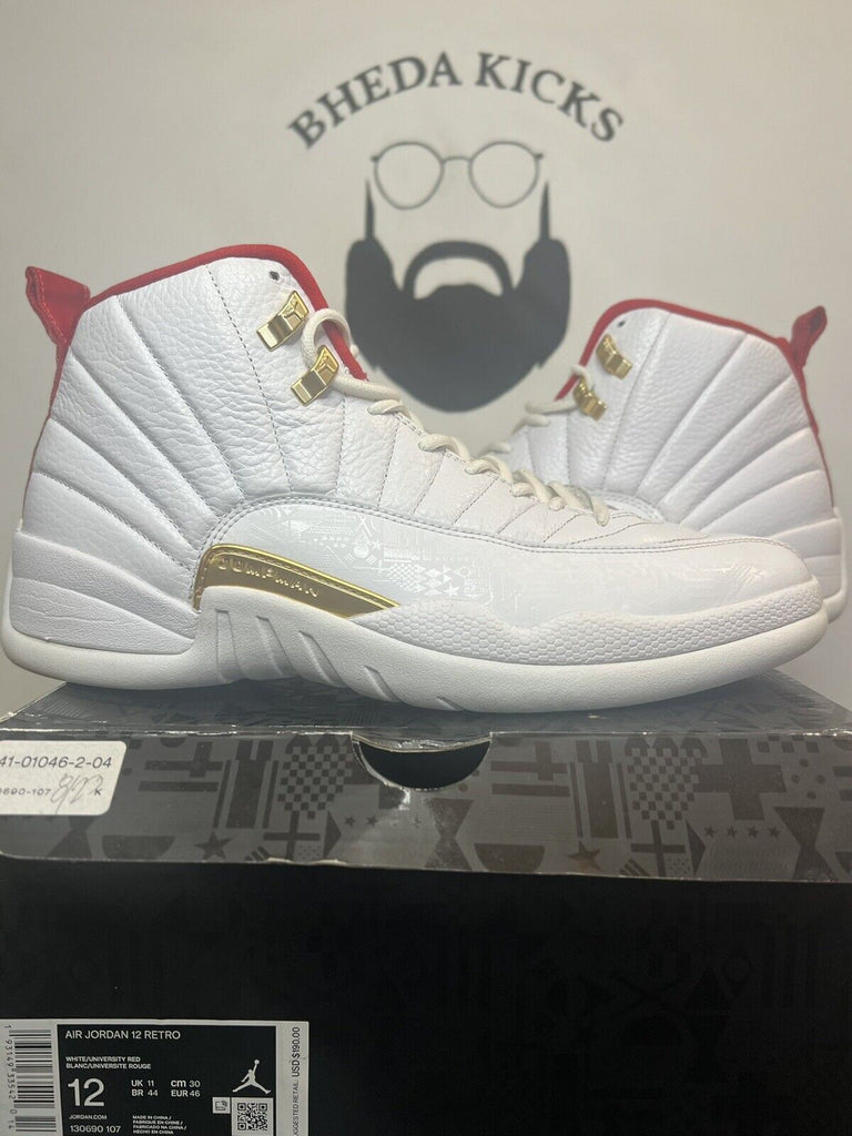 Nike Air Jordan 12 FIBA Men Shoes White University Red Gold 130690-107 Size 12