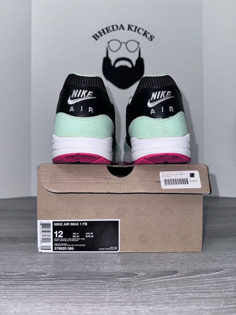 Size 12 - Nike Air Max 1 FB Yeezy Fresh Mint Flash Pink 579920-066 2013