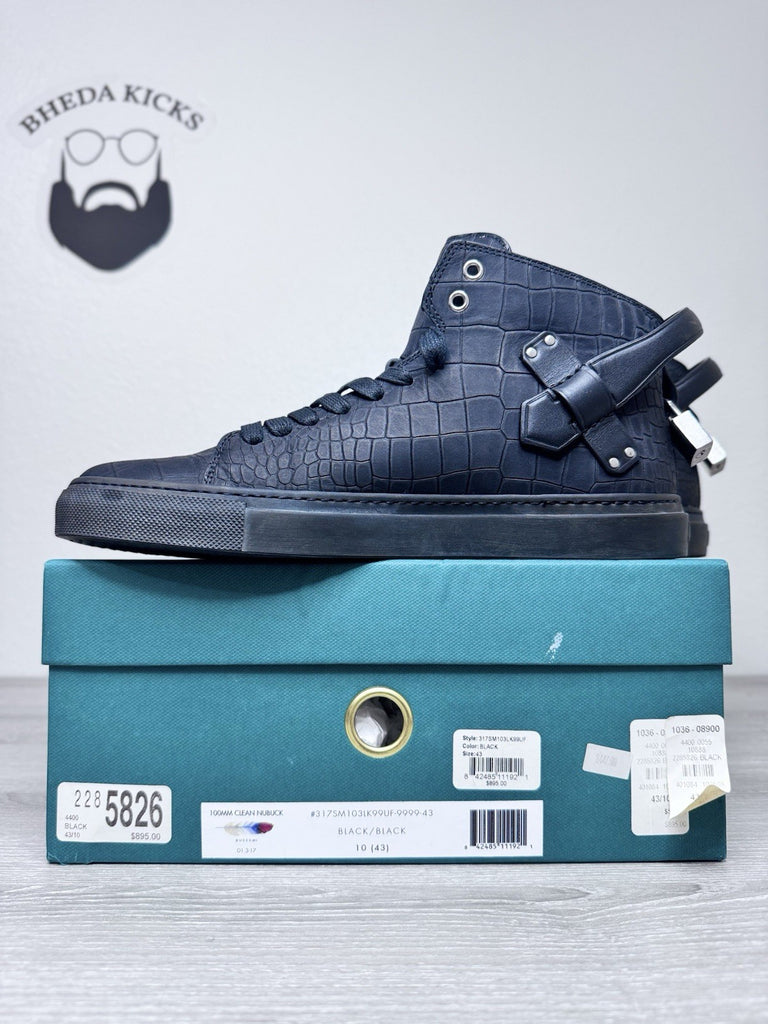 Size 43 EU/10 US - Buscemi Black Leather 100MM Sneaker W/ Gold Padlock Buckles