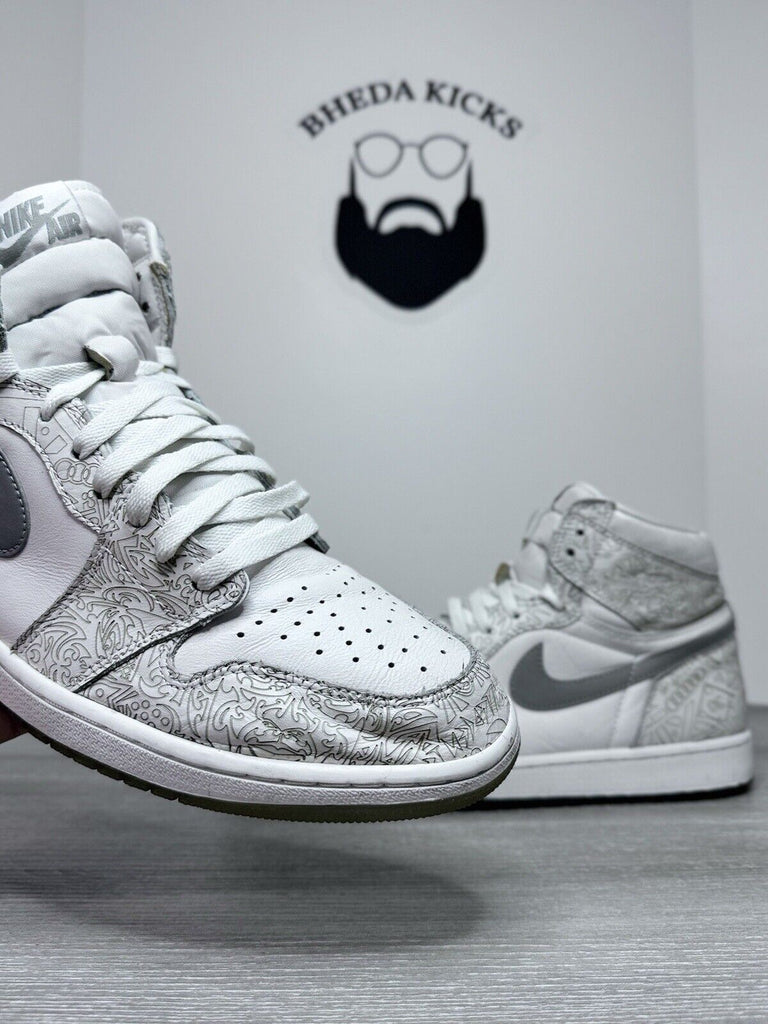 Size 13 - Air Jordan 1 Retro OG High Laser White Grey Leather (705289-100) Rare