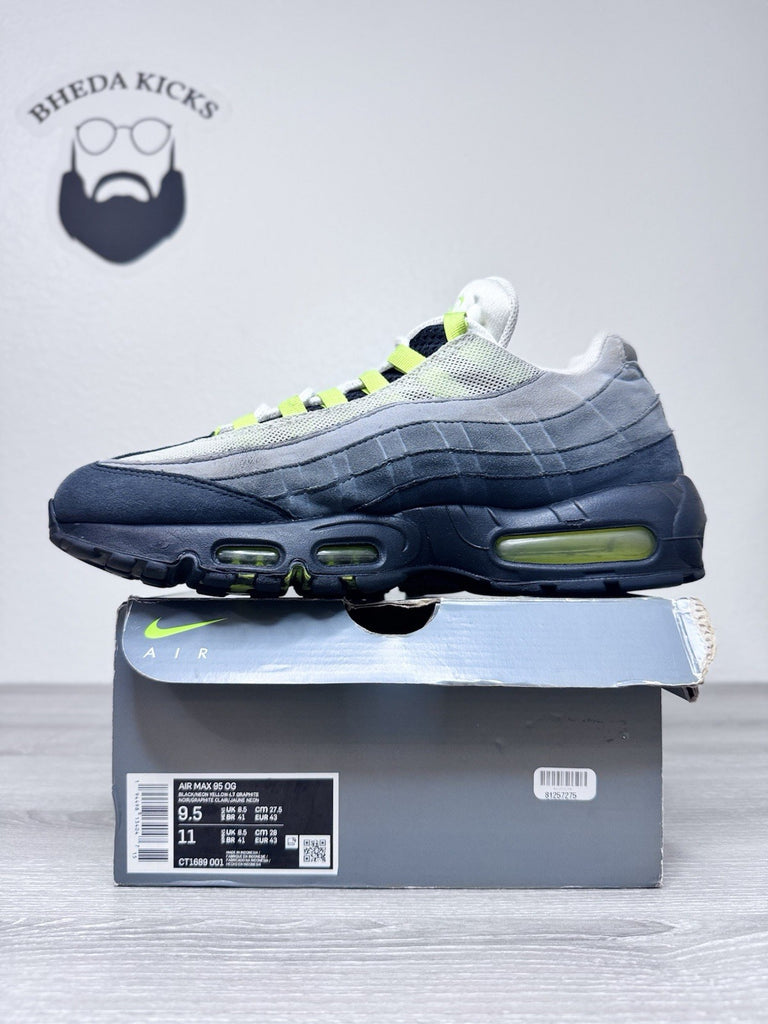 Size 9.5 - Nike Air Max 95 OG 2020 Neon CT1689-001 Preowned Authentic Og
