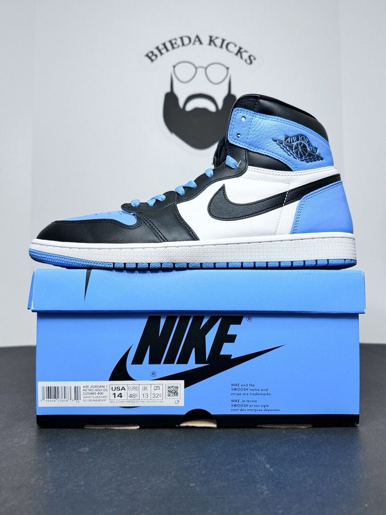 Jordan 1 Retro OG High UNC Toe DZ5485-400 Black Blue Preowned Men’s Size 14