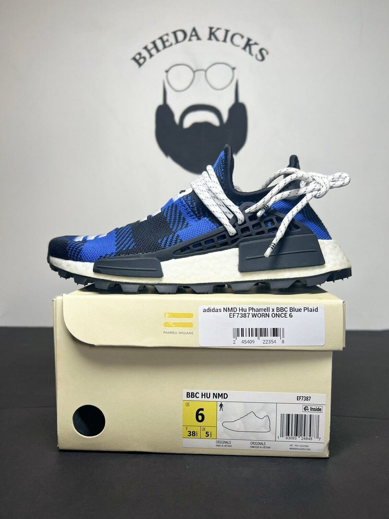 Adidas NMD Hu Pharrell x BBC Blue Plaid DS size 6 Sneakers (EF7387) Preowned Og