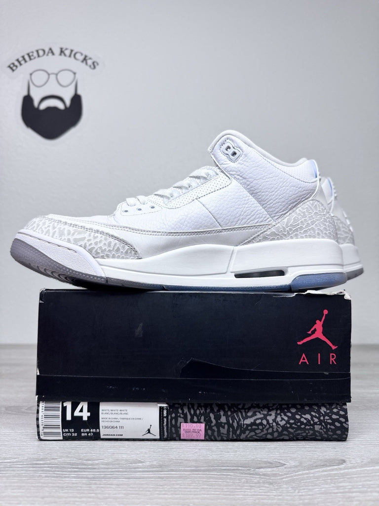 Size 14 - Nike Air Jordan 3 Retro Triple White 136064-111 Preowned Authentic