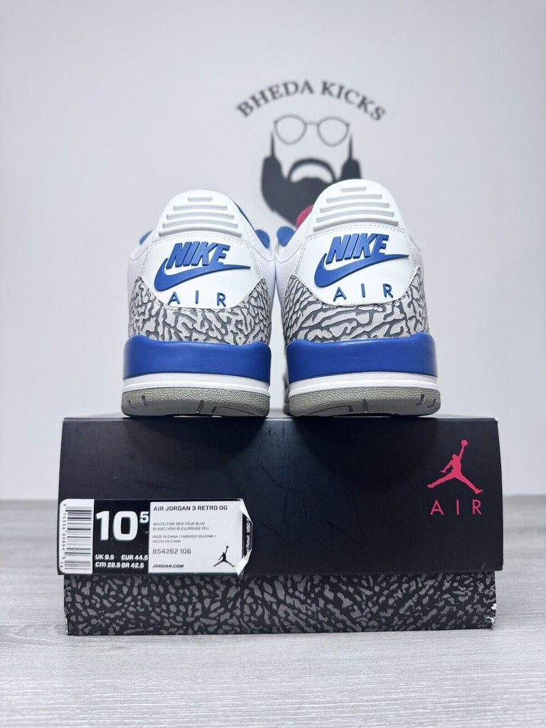 Size 10.5 - Jordan 3 True Blue White Leather Suede (854262-106) Preowned