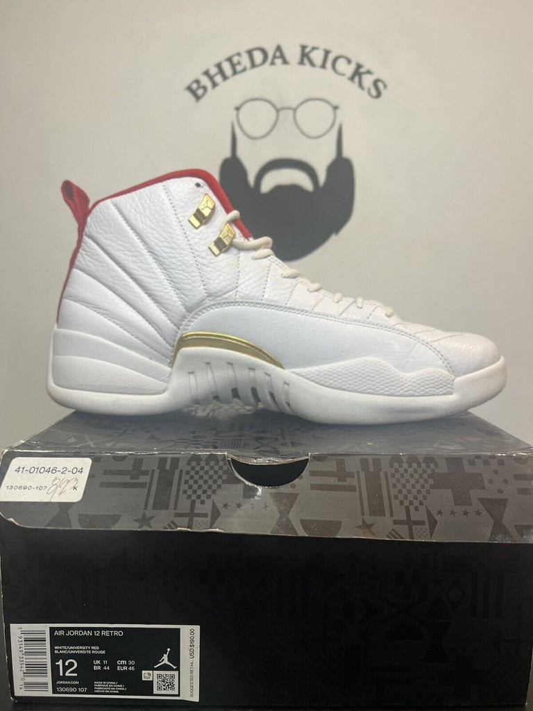 Nike Air Jordan 12 FIBA Men Shoes White University Red Gold 130690-107 Size 12