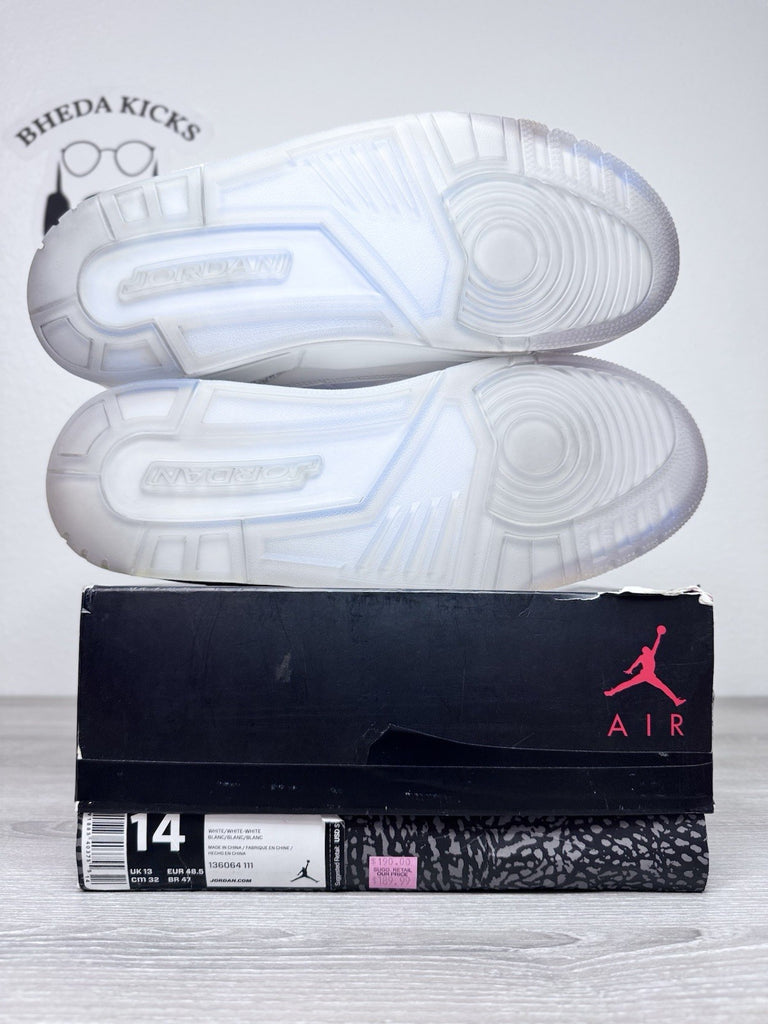 Size 14 - Nike Air Jordan 3 Retro Triple White 136064-111 Preowned Authentic