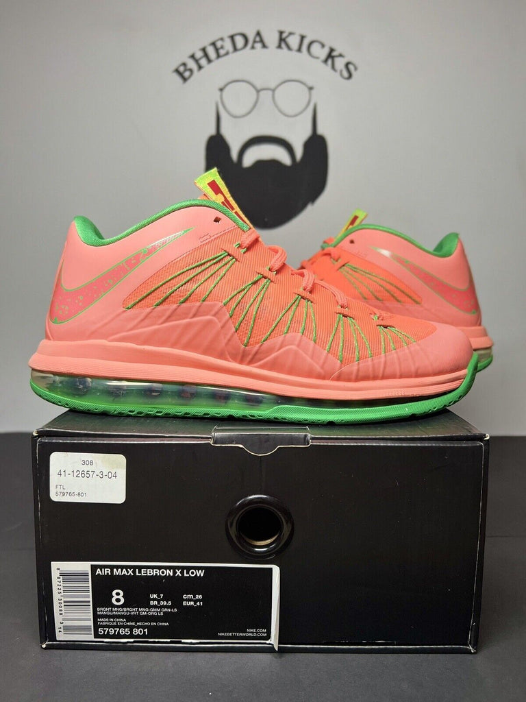 CRISP NIKE AIR MAX LEBRON 10 X LOW “WATERMELON” SNEAKERS 579765-801, SIZE 8