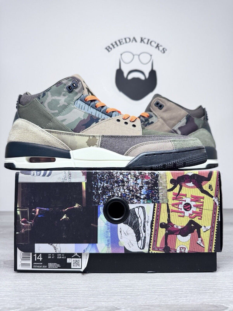 Size 14 - Nike Air Jordan 3 Retro Camo Patchwork Brown Green Black DO183-200