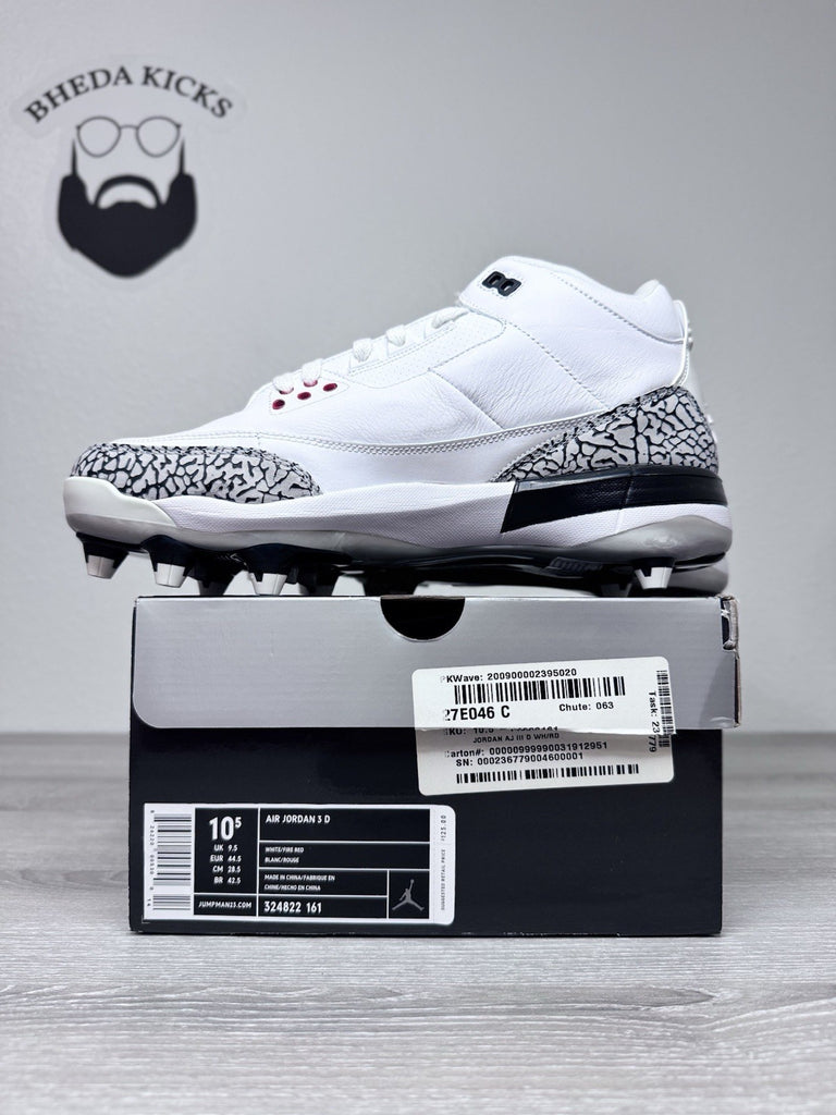 Size 10.5 - Nike Air Jordan 3 D Retro White Cement Football Cleats 324822-161 DS