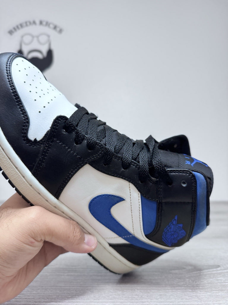 Size 9.5 - Nike Jordan 1 Mid White Black Racer Blue Men's Sneakers 554724-140