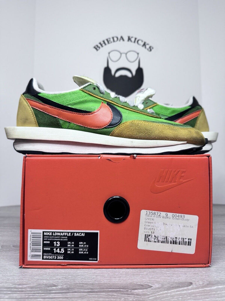 Size 13 - Nike Sacai LDWaffle US Green Gusto Orange Sneaker Shoes BV0073-300