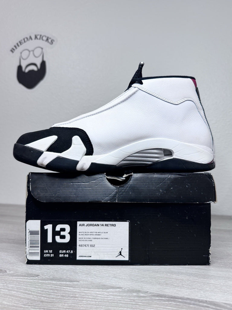 Size 13 - Air Jordan Black Toe 2014 Retro White Sneakers 487471-102 Preowned