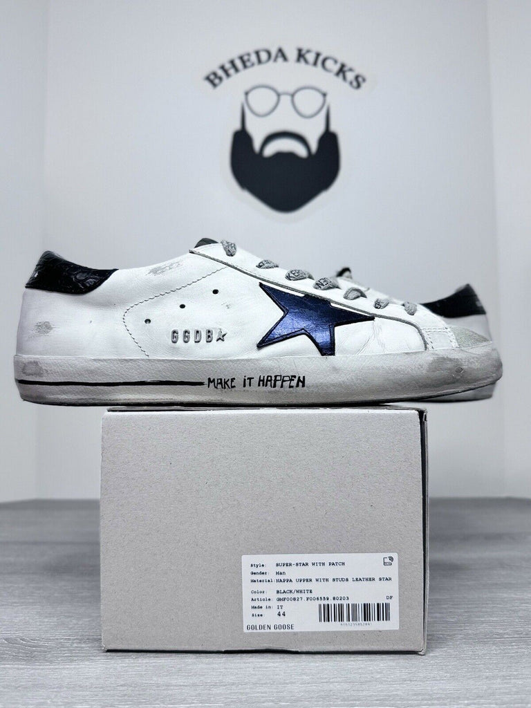 Size 10.5 - Golden Goose Superstar White Navy Blue Size 44EU Worn Once Authentic