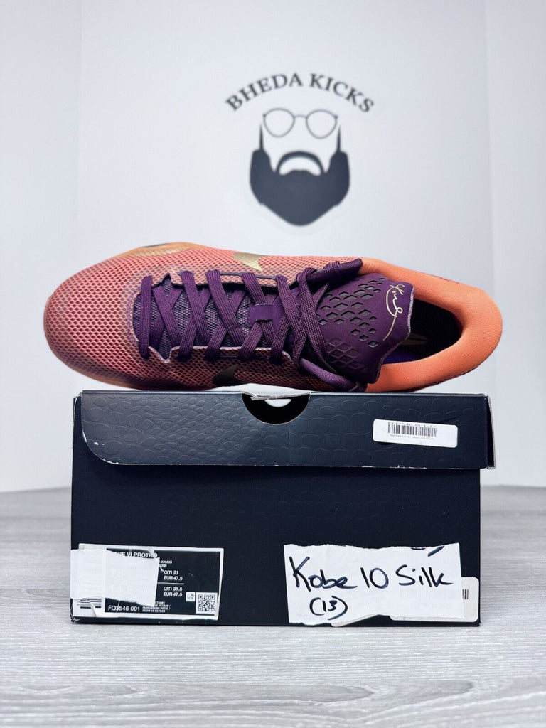 Size 13 - Nike Kobe 10 Silk 705317-676 Preowned Authentic Og Orange Gold Purple