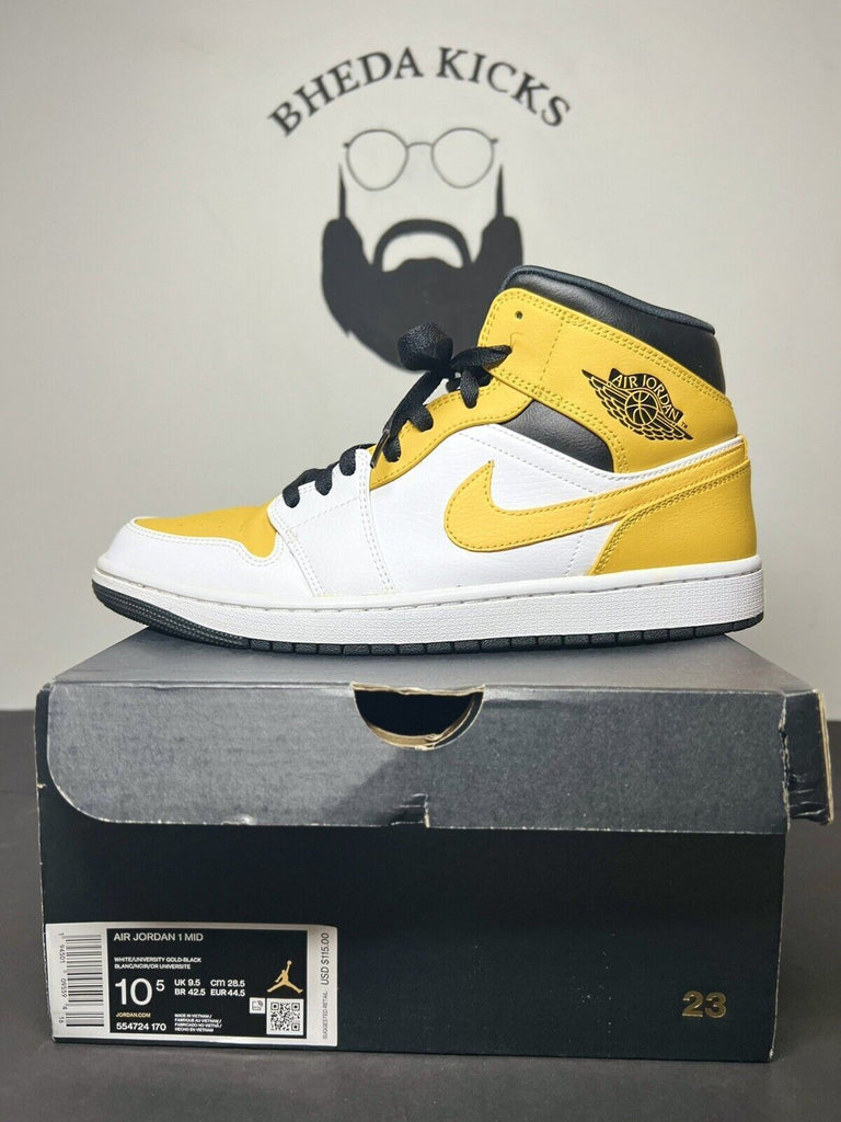 Air Jordan 1 Mid University Gold White Black 554724-170 Mens Size 10.5 Preowned