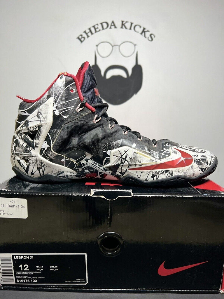 Nike LeBron 11 Graffiti 2014 616175-100 12 Black White Red OG High XI Rare