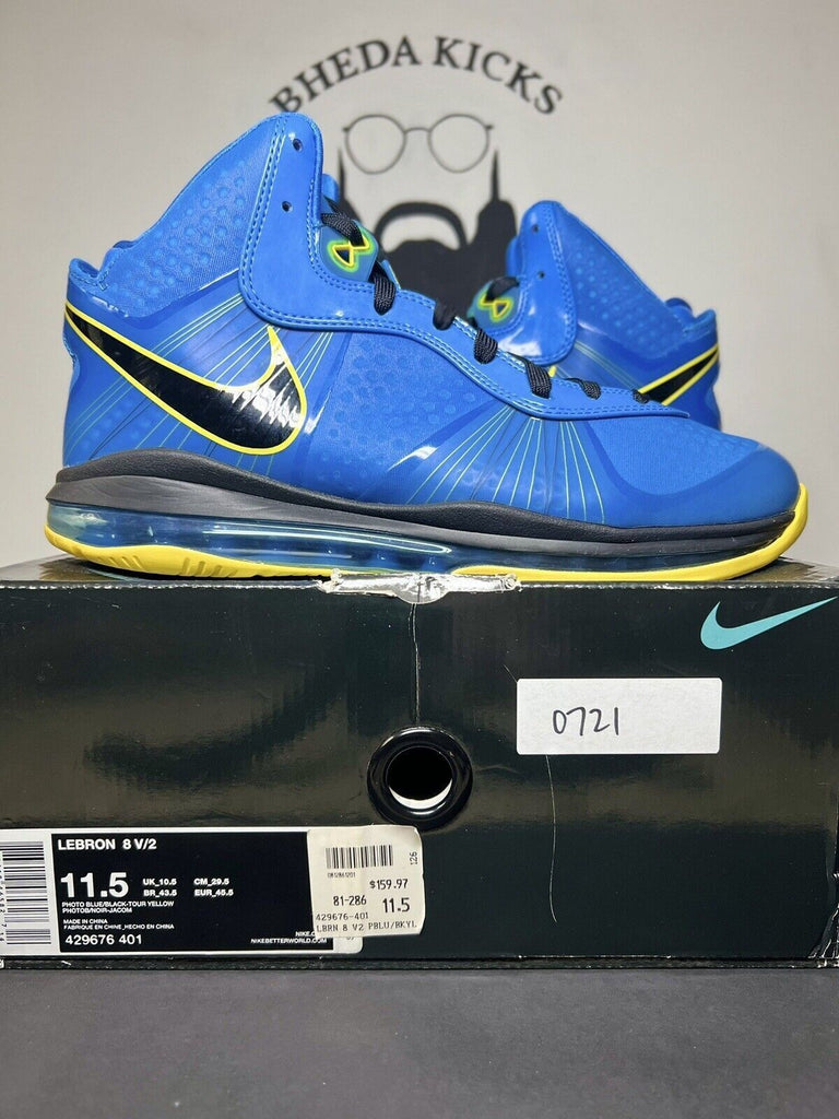 Nike Lebron VIII 8 V/2 Entourage Photo Blue Black Tour Yellow Size 11.5 Preowned