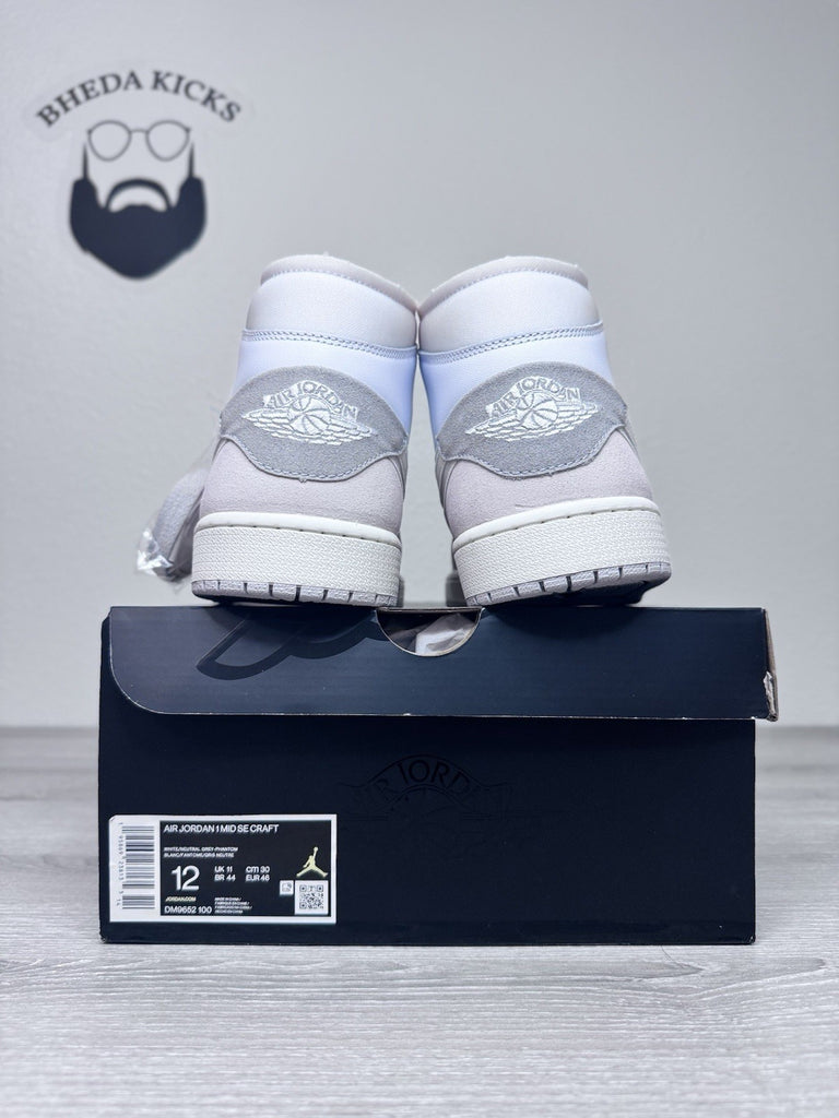 Size 12 - Jordan 1 Mid SE Craft White 2022 Suede Grey Leather DM9652-100 NEW DS