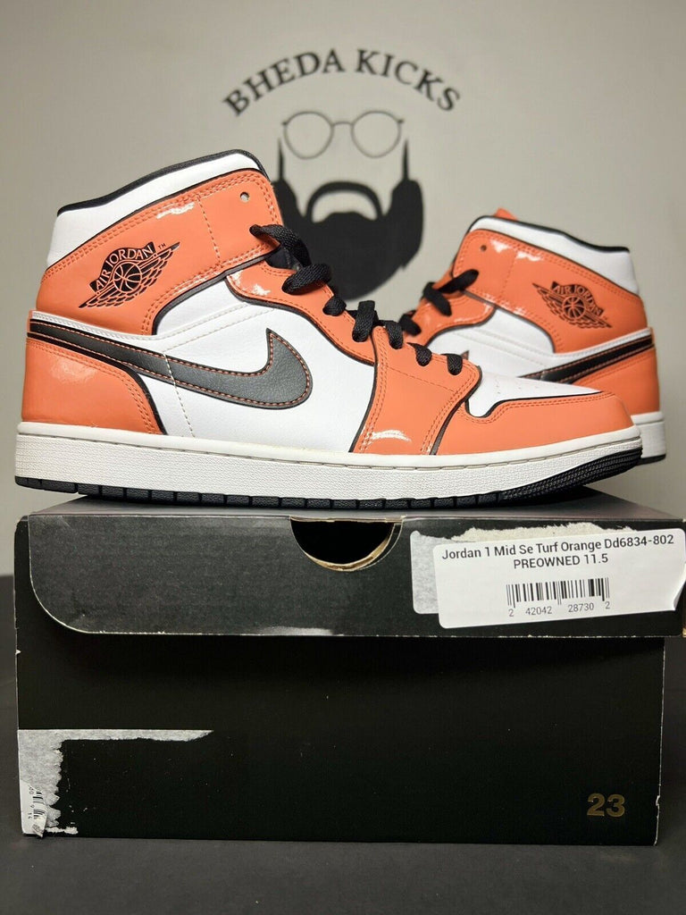 Nike Air Jordan 1 Mid SE Turf Shoes Sneakers DD6834-802 Orange Black Size 11.5