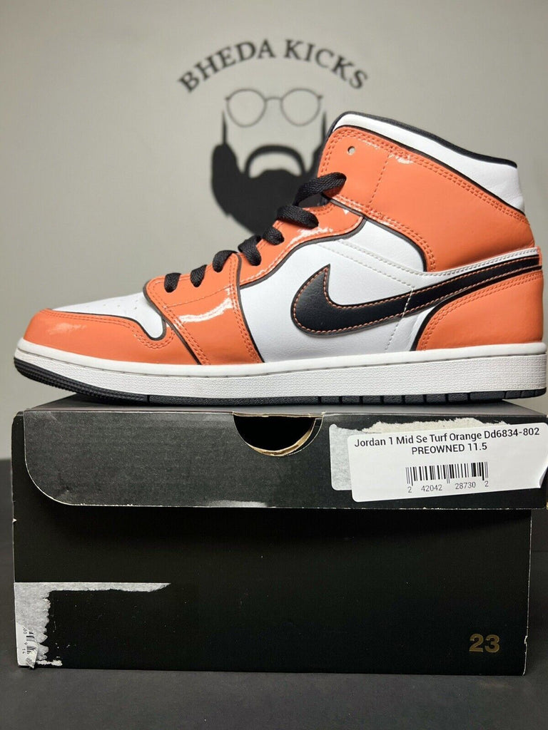 Nike Air Jordan 1 Mid SE Turf Shoes Sneakers DD6834-802 Orange Black Size 11.5