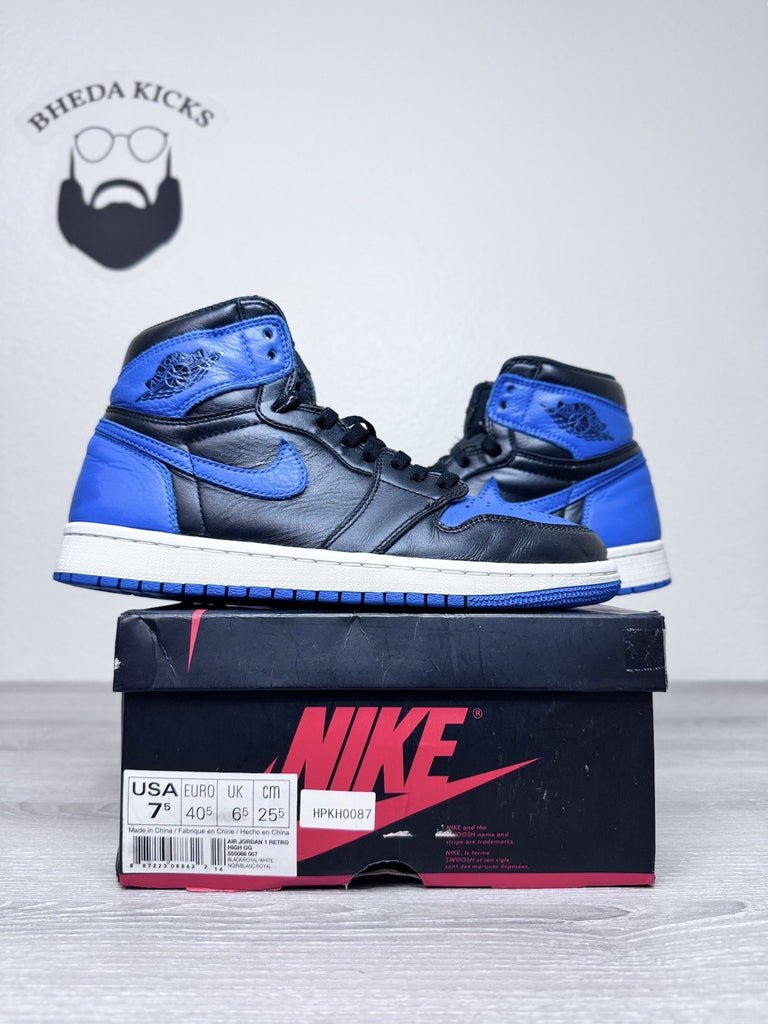 Size 7.5 - Nike Air Jordan 1 High OG Royal Blue Retro Men’s 555088-007 Preowned