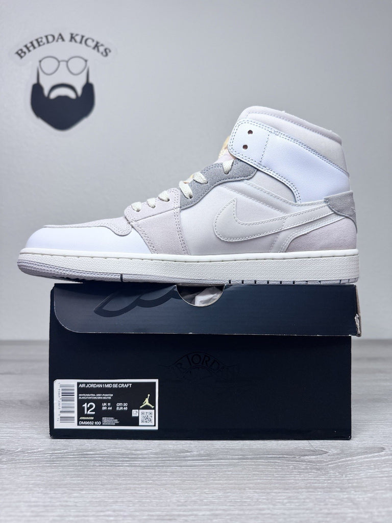 Size 12 - Jordan 1 Mid SE Craft White 2022 Suede Grey Leather DM9652-100 NEW DS