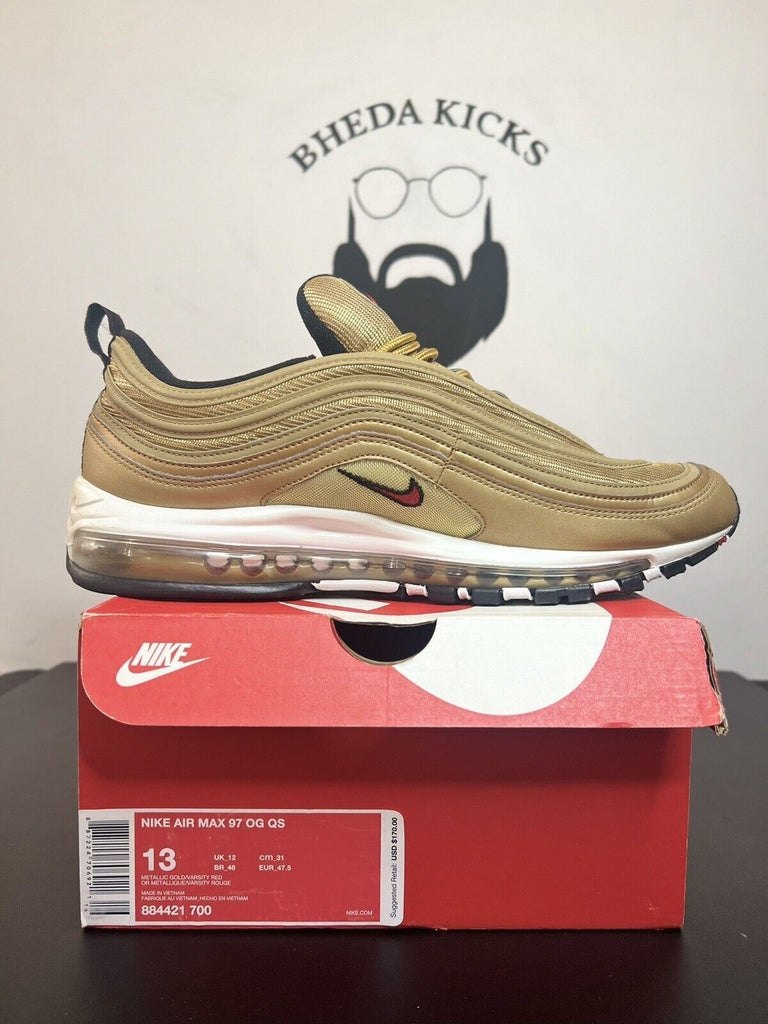 Nike Air Max 97 OG QS Metallic Gold 2017 Size 13 884421-700 Preowned Authentic