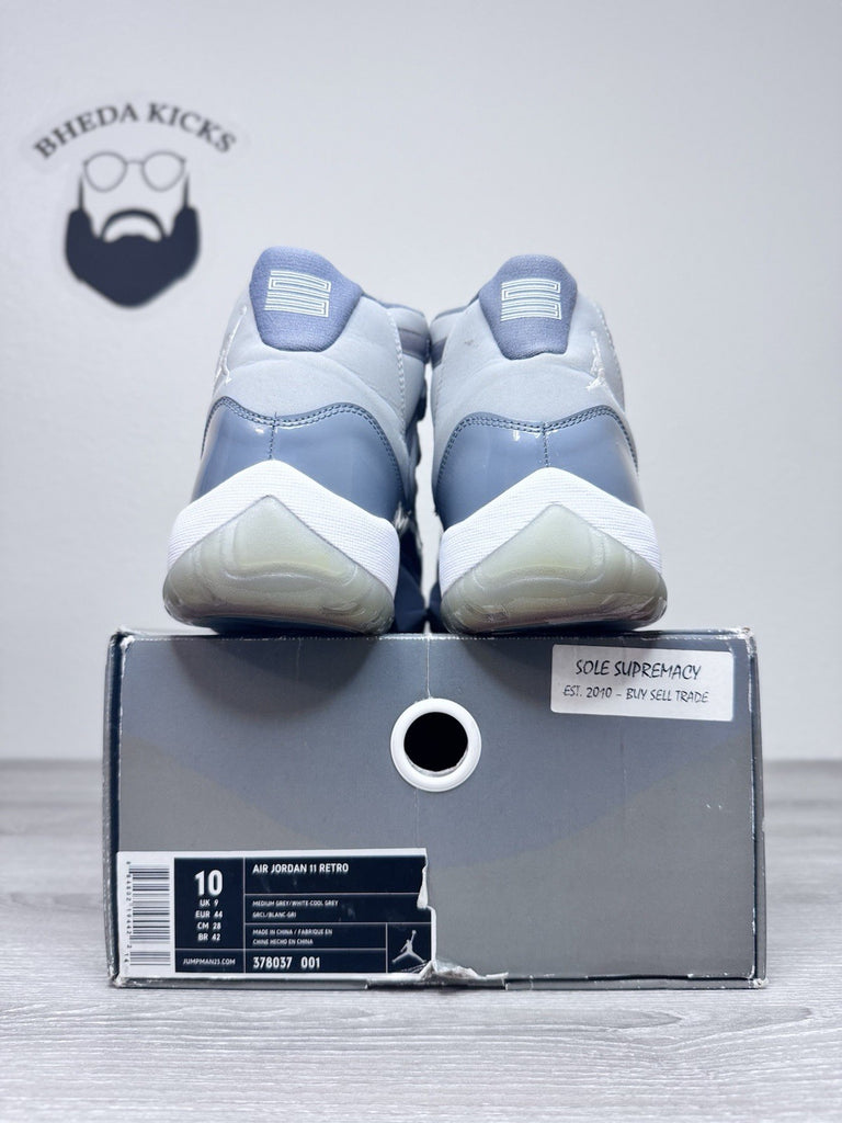 Size 10 - Nike Air Jordan 11 XI Retro Cool Grey 2010 Grey White 378037-001 PADS