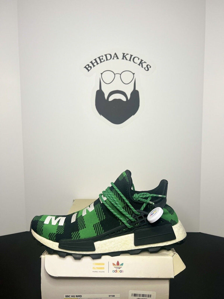 Adidas NMD Hu Pharrell x BBC Green Plaid EF7388 Preowned Rare Mens Size 12.5