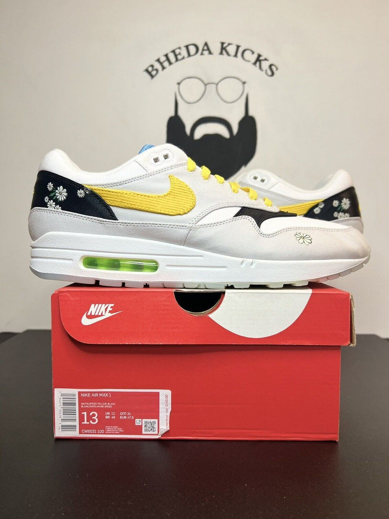 Nike Air Max 1 Daisy White/Grey/Black/Yellow CW6031-100 Mens Size 13 Preowned