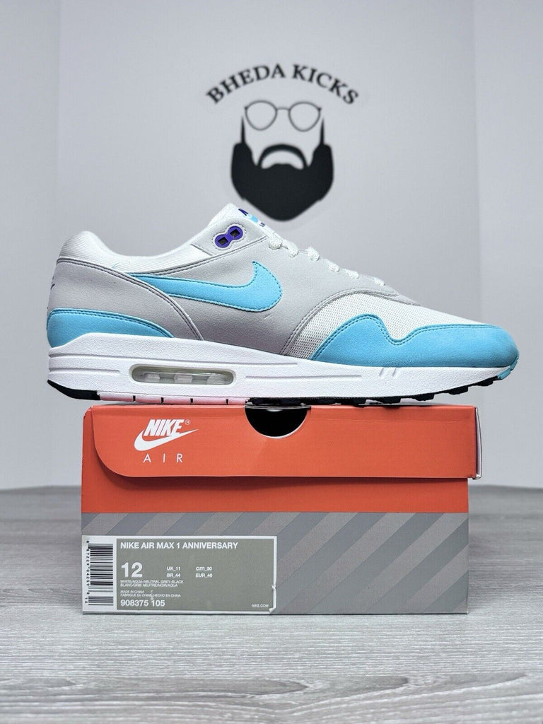 Size 12 - Nike Air Max 1 OG Aqua 2017 Anniversary 908375-105  Preowned