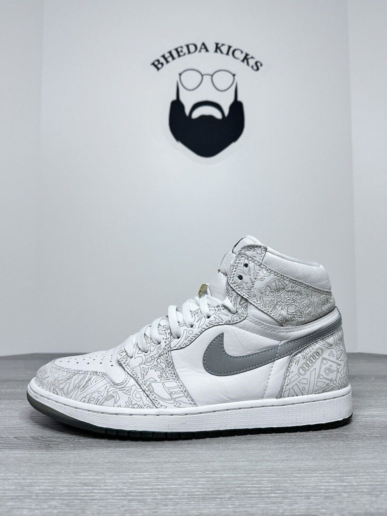 Size 13 - Air Jordan 1 Retro OG High Laser White Grey Leather (705289-100) Rare