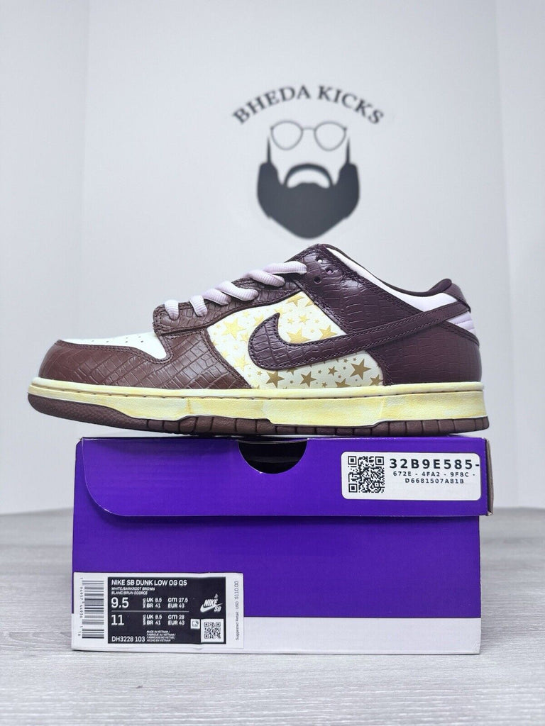 Size 9.5 Nike Supreme x Dunk OG SB QS Low Barkroot Brown DH3228-103 NEW (Custom)