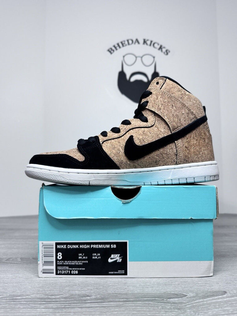 Size 8 - Nike SB Dunk High Cork 313171-026 Black Hazelnut White Preowned