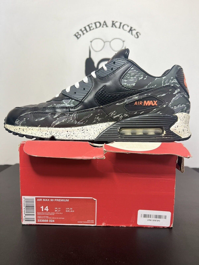 Nike Air Max 90 Premium Atmos Tiger Camo Black Grey Orange 333888-024 Size 14