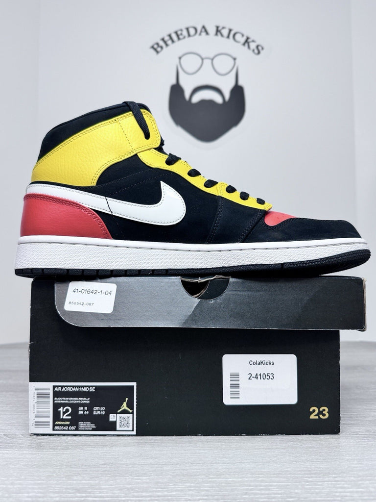 Size 12 - Nike Air Jordan 1 Mid SE Men's 852542-087 Black Amarillo Orange Shoes