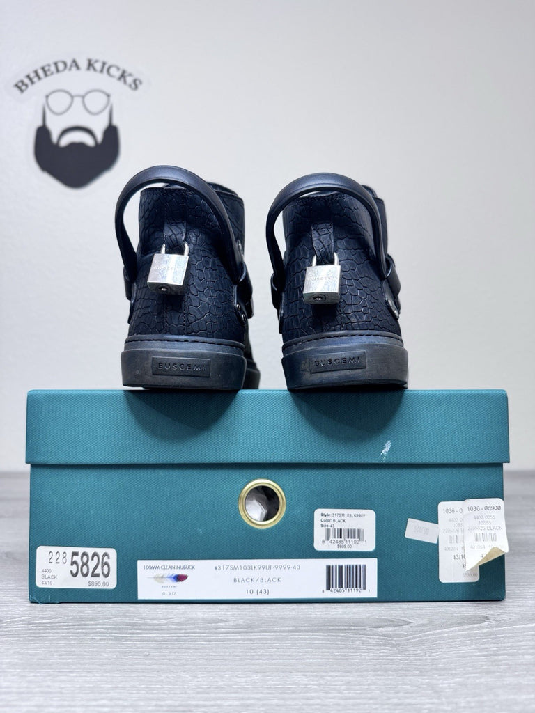 Size 43 EU/10 US - Buscemi Black Leather 100MM Sneaker W/ Gold Padlock Buckles