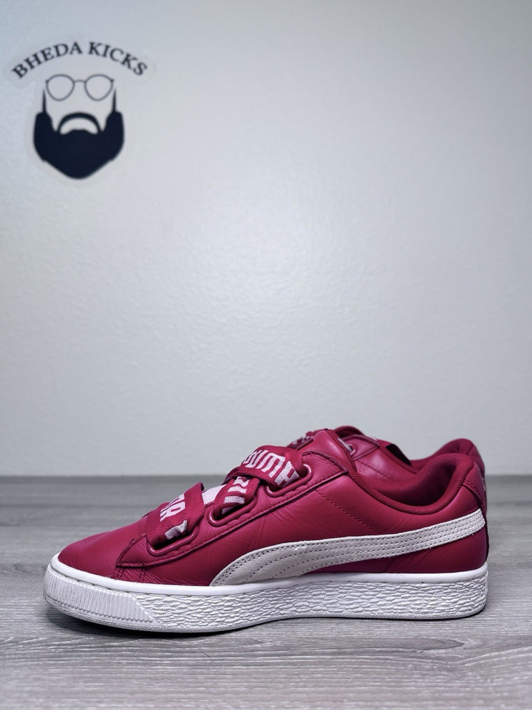 Size 8.5W - Puma Basket Heart 364082-03 Red White Classic Bow Women Ribbon Laces