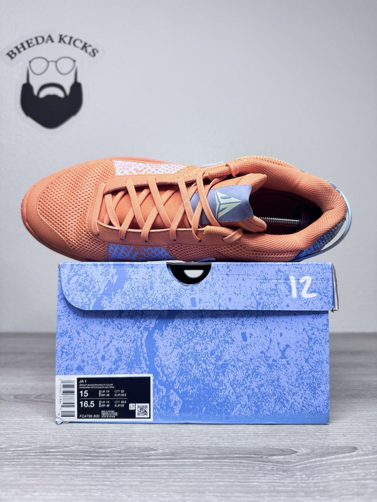 Size 15 - Nike Ja 1 Mismatched Bright Mandarin Orange Green FQ4796-800 Preowned