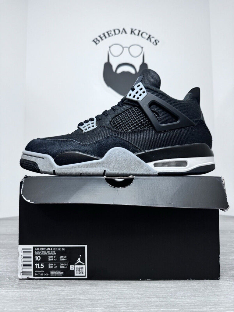 Size 10 - Jordan 4 Retro SE Mid Black Canvas DH7138-006 Preowned Og Rare