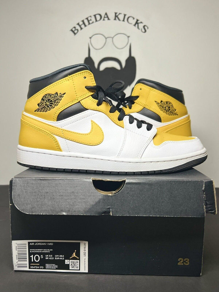 Air Jordan 1 Mid University Gold White Black 554724-170 Mens Size 10.5 Preowned