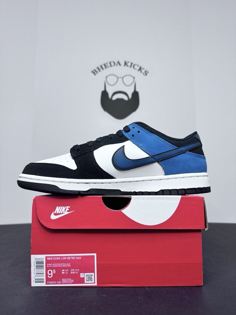 NEW Nike Dunk Low Airbrush Industrial Blue White Black Suede FD6923-100 Size 9.5