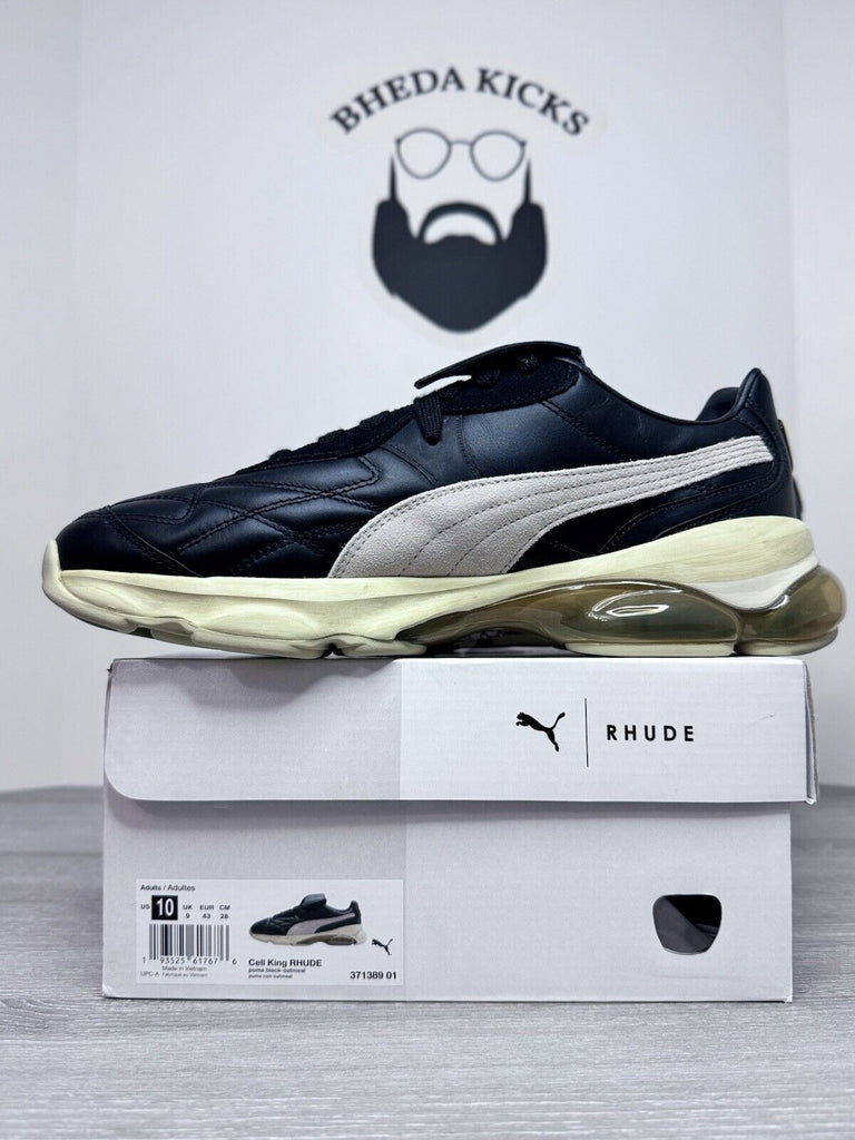 Size 10 - Puma Cell King x RHUDE Black Leather Low Lace Up Trainers 371389-01 DS