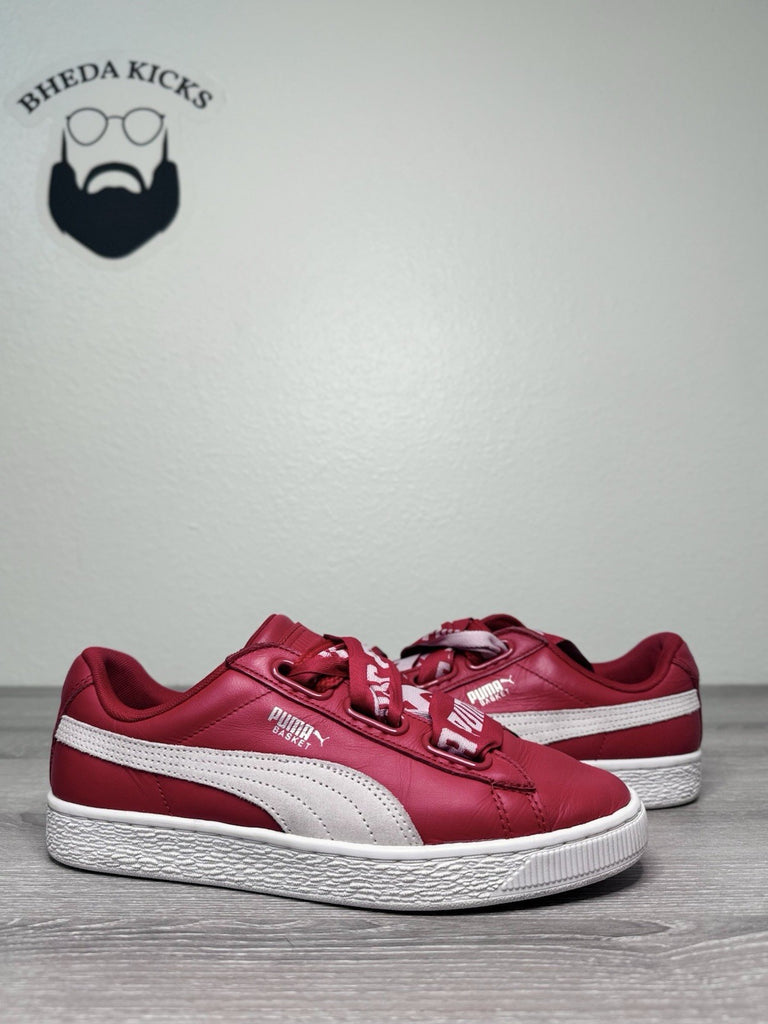 Size 8.5W - Puma Basket Heart 364082-03 Red White Classic Bow Women Ribbon Laces