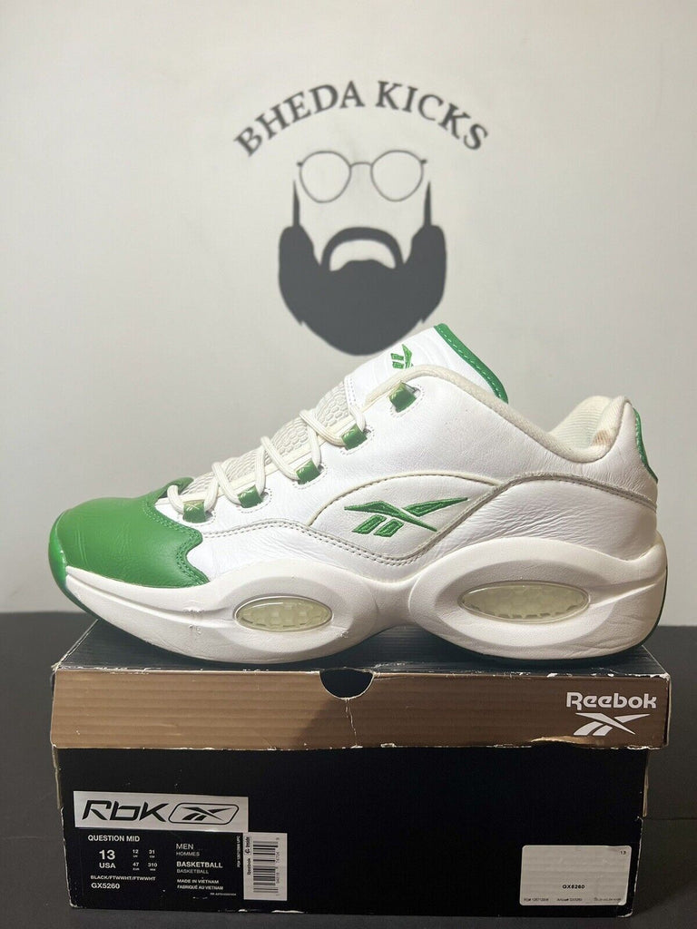 Reebok Question Low Green Toe White Allen Iverson GZ0367 Men's Shoes Size 13 Og