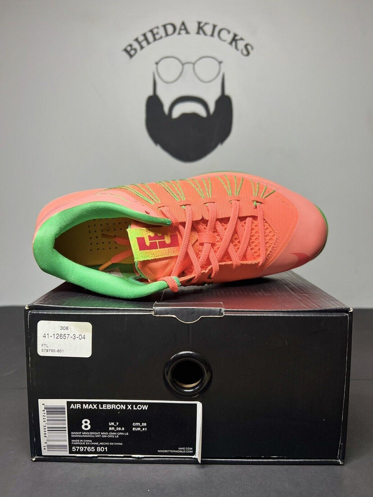 CRISP NIKE AIR MAX LEBRON 10 X LOW “WATERMELON” SNEAKERS 579765-801, SIZE 8