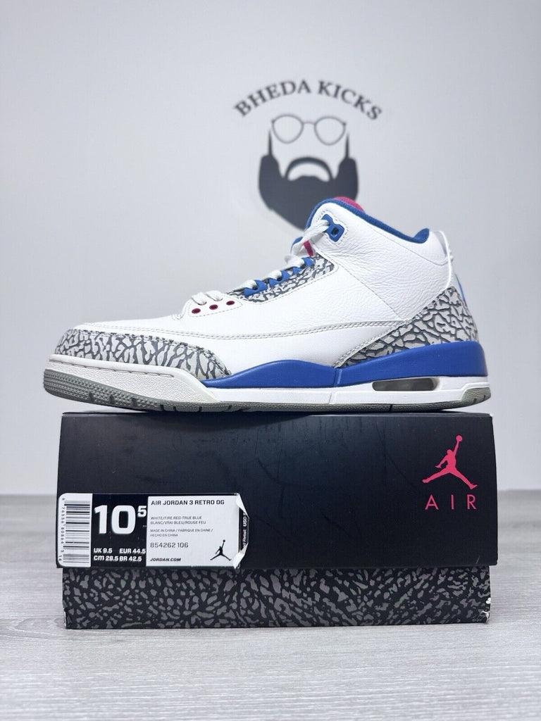 Size 10.5 - Jordan 3 True Blue White Leather Suede (854262-106) Preowned